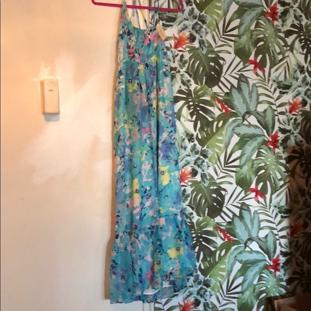 Yumi Kim NWT Blue Multi Tropical X Back Maxi